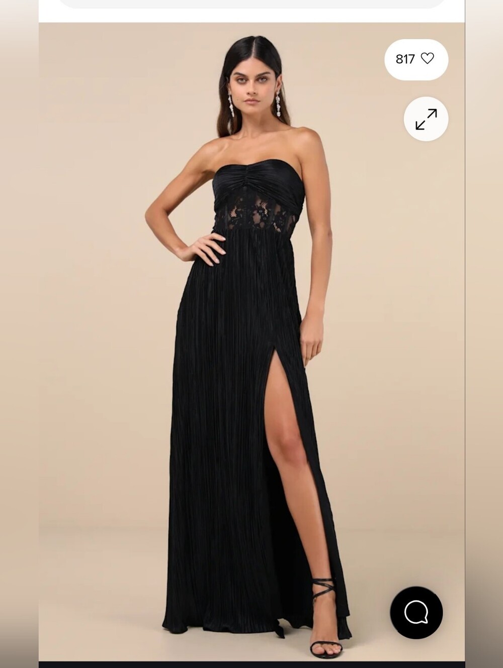 Desmé Black Satin Plissé Strapless Maxi Dress
